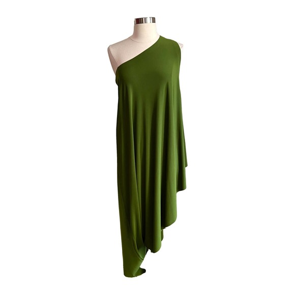 Norma Kamali Dresses & Skirts - Norman Kamali Green Asymmetric One Shoulder Jersey Dress Size Small  EUC